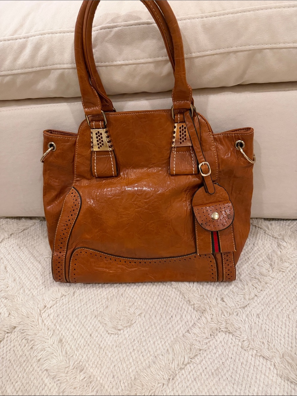 Women’s Brown Shoulder Bag with Accent Stripe